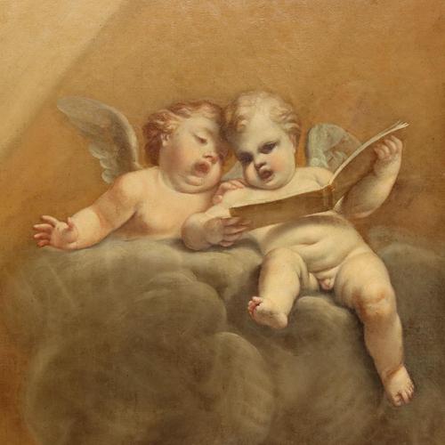 Emilian School, Madonna with Child and Angels, 18th Century, Oil on Canvas For Sale - Image 11 of 15