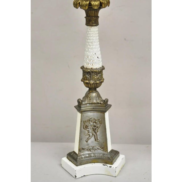 Vintage French Empire Style Candlestick Candelabra Brass Table Lamps - A Pair For Sale - Image 11 of 12