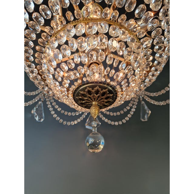 1900s Baroque Revival Crystal Chandelier Brass Basket Form Restored Historicism For Sale - Image 6 of 13