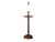Turned walnut floor lamp with table with spiral-twist column. Round stepped base. Brass socket cup and accents.