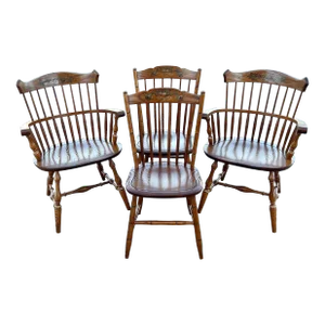 L. Hitchcock Oak Stonington Harvest Paint Decorated Side Chairs - Set of 4
