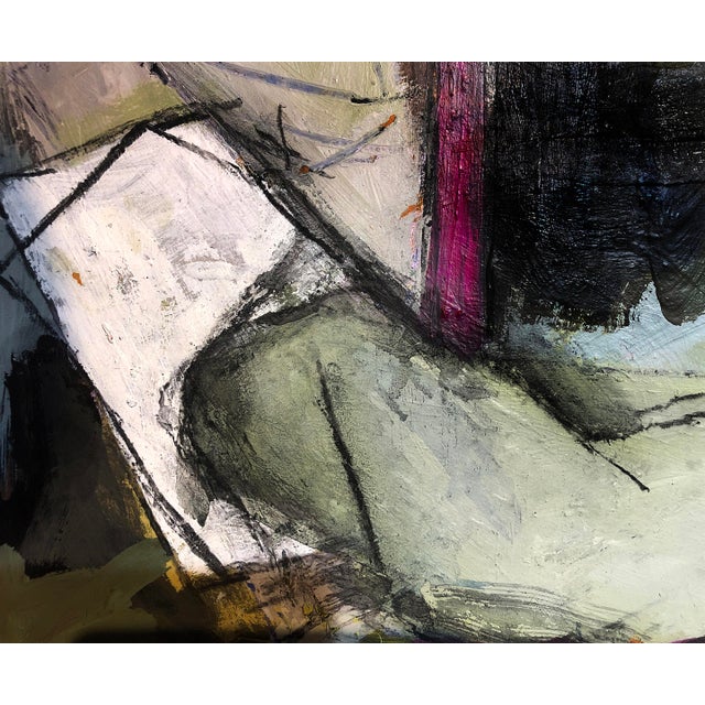 Moody Mysterious Nude Woman Reclining Amidst Large Trees in the Woods Original Painting For Sale - Image 4 of 6