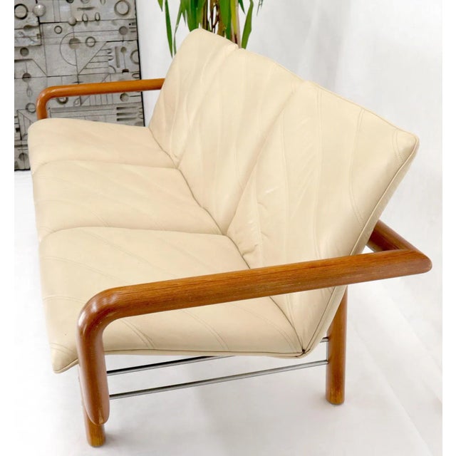 Wood Leather and Teak Midcentury Danish Modern Floating Sofa For Sale - Image 7 of 11