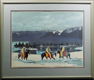Earl Biss "Yellow Robes in the Crazy Woman Mountains"on Paper Hand Signed Framed