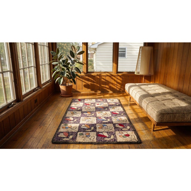 1930s Multicolor Floral Folk Art Antique American Hooked Rug 2'5" X 4'2" Handknotted Wool Carpet For Sale - Image 9 of 9