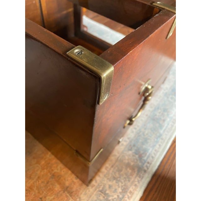 Campaign Mid 20th Century Solid Wood Campaign 3-Drawer Dresser / Bedside Table / End Table - Set of 2 For Sale - Image 3 of 17