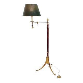 Vintage Brass and Wood Reading Floor Lamp For Sale