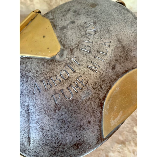 1880's Original Antique English Steel & Brass Dairy Pail, 'Abbott Bros. Pure Milk' Embossed on the Lid For Sale - Image 4 of 12