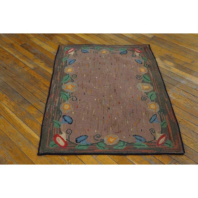 Antique American hooked rug, size: 2'6" x 3'9". Antique American Hooked Rug American Coral 1920s, Circa Date: 1920s. This...