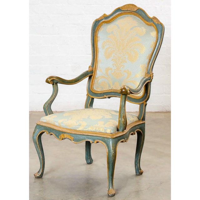 Wood 20th-C. French Louis XV Style Hand Painted Bergere Chair Att. Hendrix Allardyce For Sale - Image 7 of 8