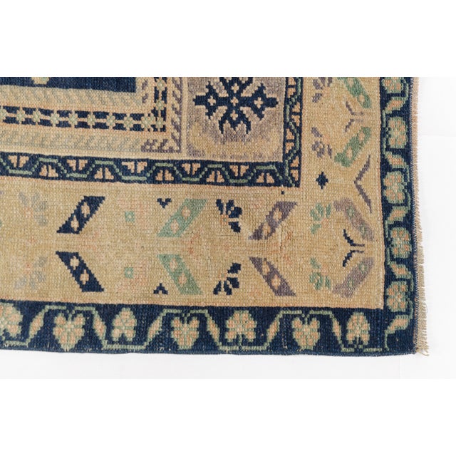 Mid 20th Century Anatolian Medallion Rug in Indigo, Cream & Muted Green For Sale - Image 6 of 8