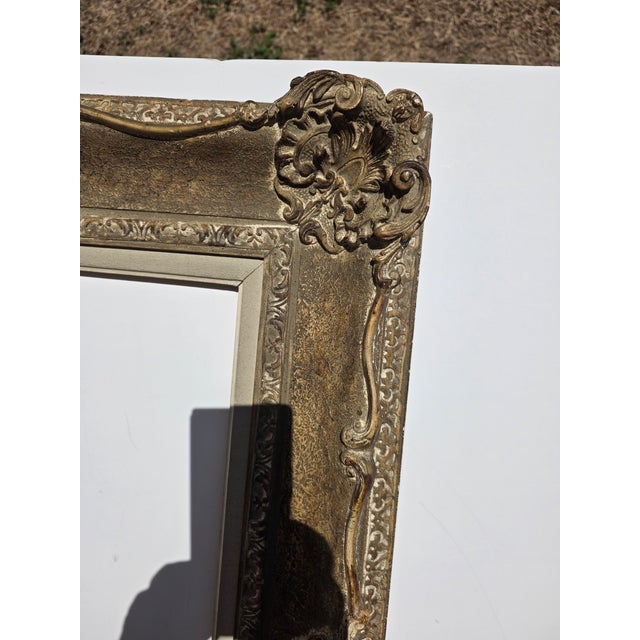 Wood Antique Wood Frame With Carved Gesso Details and Painted Finish For Sale - Image 7 of 18