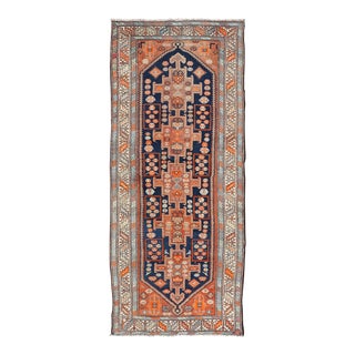 Vintage Persian Malayer Runner With Sub-Geometric Medallion Design For Sale