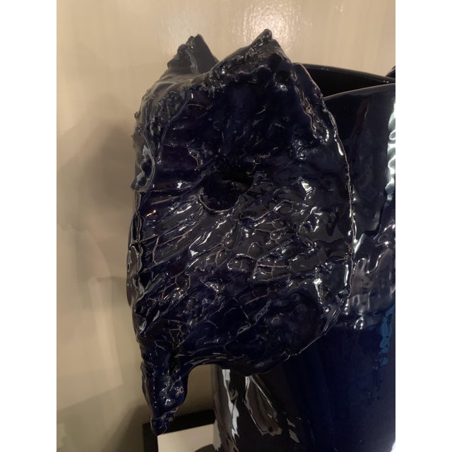 Sculptural Vase in Blue Glazed Ceramic by Giacinto Cerone, Italy, 1993 For Sale - Image 9 of 13