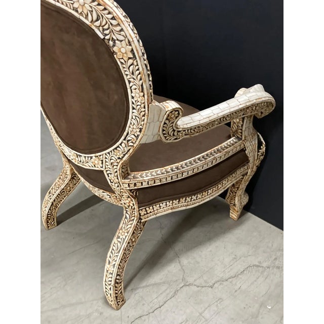 Anglo-Indian Bone-Inlaid Throne Armchair, India For Sale - Image 14 of 15