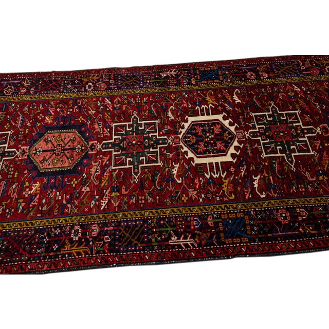 1920s Red Vintage Persian Heriz Handmade Geometric Wool Runner For Sale - Image 5 of 10