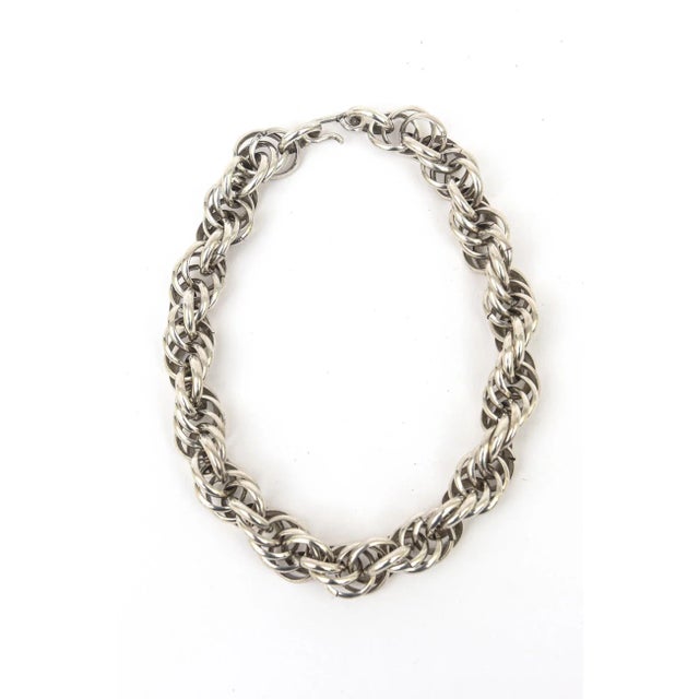 Vintage Sterling Silver Italian Hallmarked Twisted Chain Link Sculptural Collar Necklace For Sale - Image 4 of 12