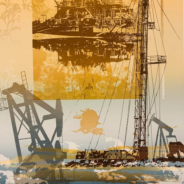 Mid Century Abstract Texas Oil Well Print by Marian Ford. Limited-edition, hand-pulled, pencil-signed serigraph print by...