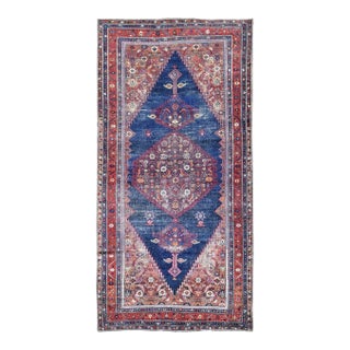 Antique Northwest Persian Distressed Navy Blue Wool Hand Knotted Rug For Sale