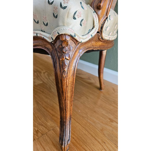 Wood 1940s Carved French Louis XV Armchair with Delicate, Floral Pattern For Sale - Image 7 of 12