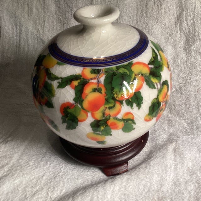 1980s 1980s Tai-Hwa Pottery Bottle Blue Magpie Good Fortune Heavenly Joy For Sale - Image 5 of 12