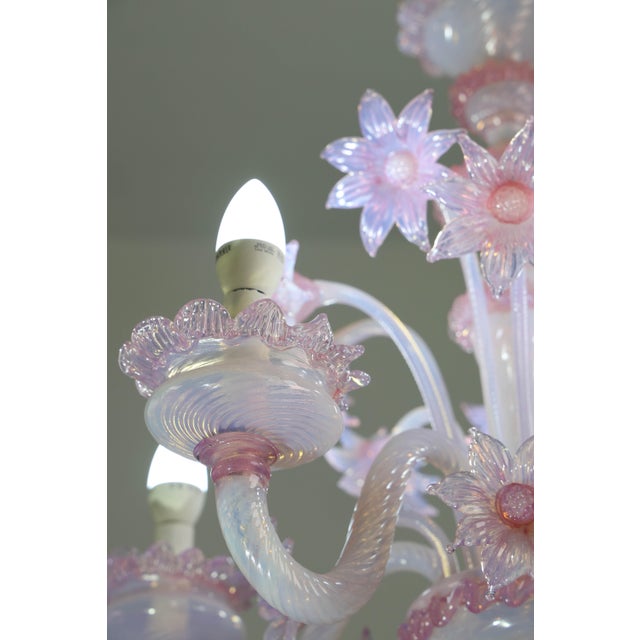 1960s Extraordinary Murano Glass Chandelier Adorned With Pink Flowers For Sale - Image 11 of 15