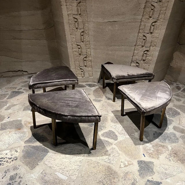 1950s Style Edward Wormley Dunbar Round Gray Sectioned Bench For Sale - Image 12 of 13