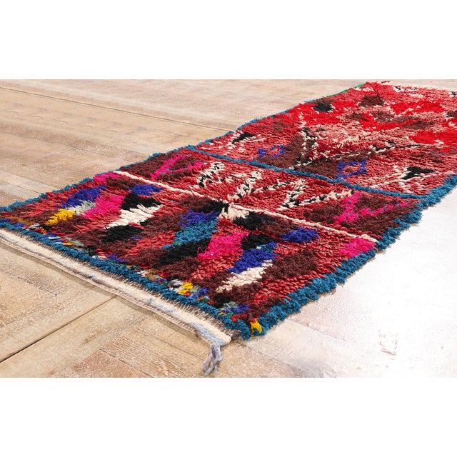 Red Vintage Boujad Boucherouite Moroccan Rug, 03'00 X 08'00 For Sale - Image 8 of 10
