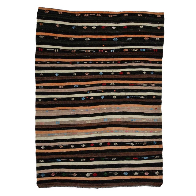 Vintage Striped Turkish Kilim Rug- 7′3″ × 10′2″ For Sale