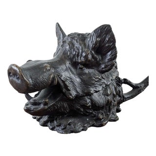 French Bronze Boars Head Inkwell in the style of Fratin, 1900 For Sale