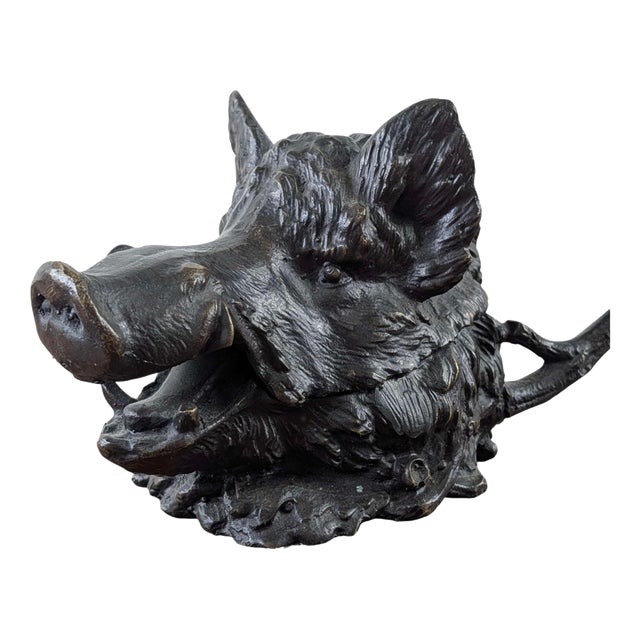 French Bronze Boars Head Inkwell in the style of Fratin, 1900 For Sale