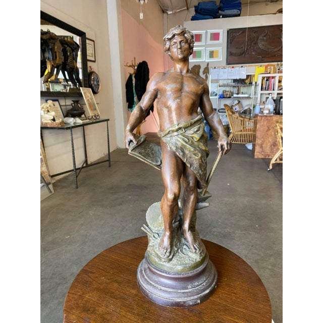 Metal French "Le Travail" Hammership Spelter Sculpture by Francois Moreau, Circa 1900 For Sale - Image 7 of 12