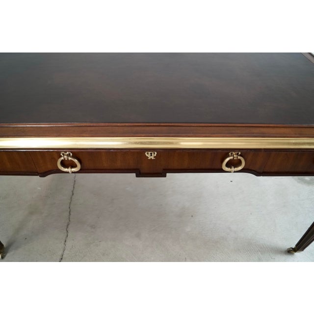 1960’s Hollywood Regency Leather & Brass Trim Writing Desk by Sligh Furniture For Sale - Image 9 of 12