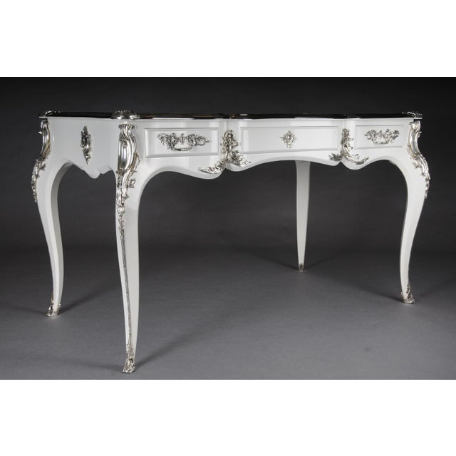 Vintage Writing Desk in High Gloss White and Silver For Sale - Image 10 of 18