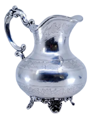 Silver Water Jug with Engraved Plant Motifs, Handle and Raised Feet
