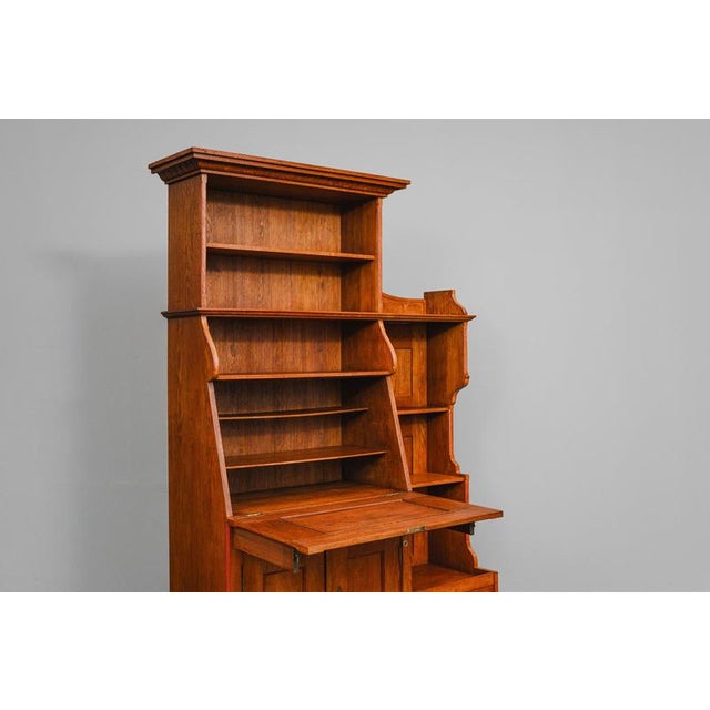 Early 20th Century Art Nouveau Bookcase with Secretary Compartment in Oak For Sale - Image 8 of 18