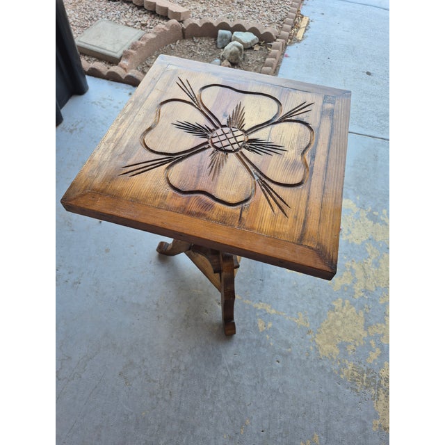 Add rustic character and vintage charm to your space with this unique, folk-art-style accent table. Crafted from solid...