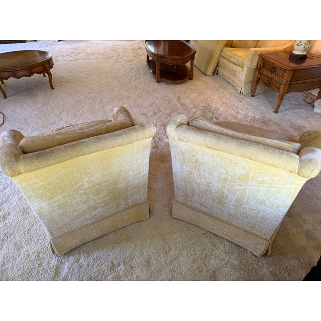 Shaw Furniture Company Vintage Mid-Century Retro "Shaw" of Charlotte Yellow Velvet Chairs For Sale - Image 4 of 8