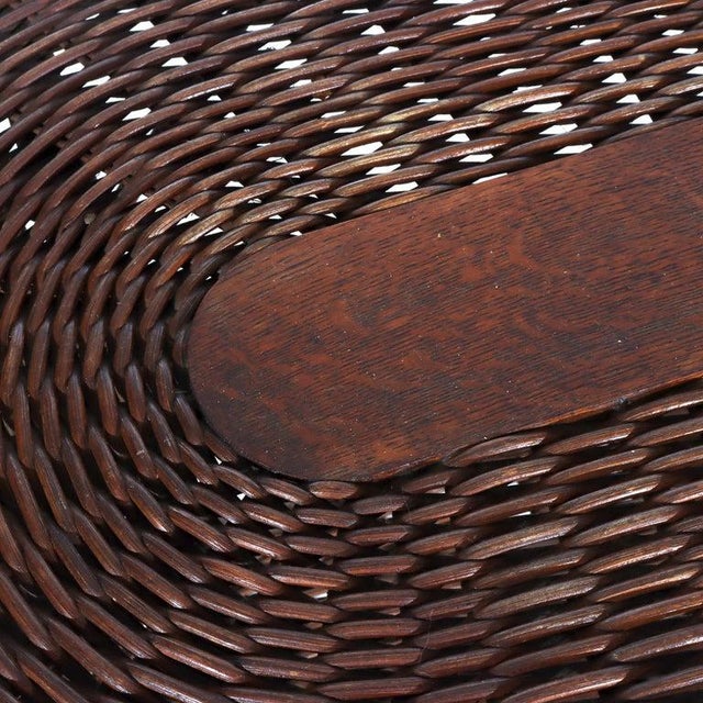 Antique Heywood & Wakefield Arts & Crafts Wicker & Oak Table Signed C1920 For Sale - Image 13 of 16