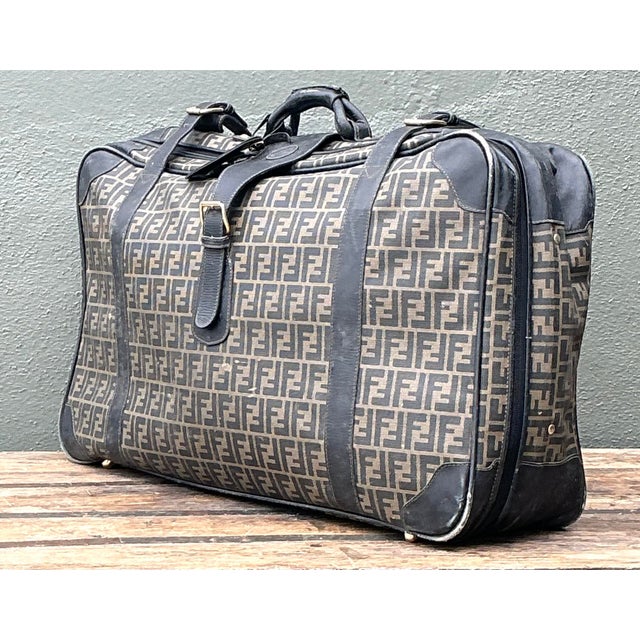 Late 20th Century Vintage Fendi Zucca Soft Sided Suitcase For Sale - Image 5 of 12