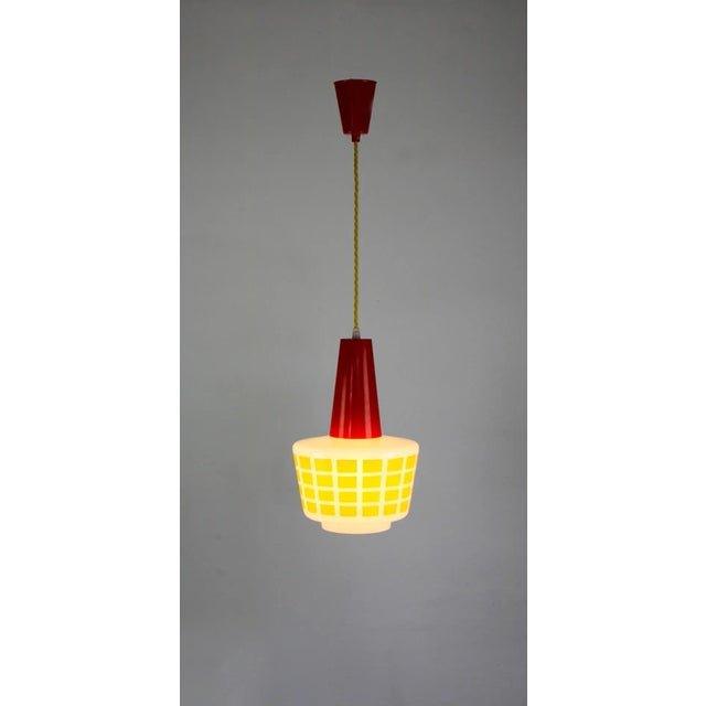 Mid-Century Red and Yellow Glass Pendant Lamp For Sale - Image 15 of 16