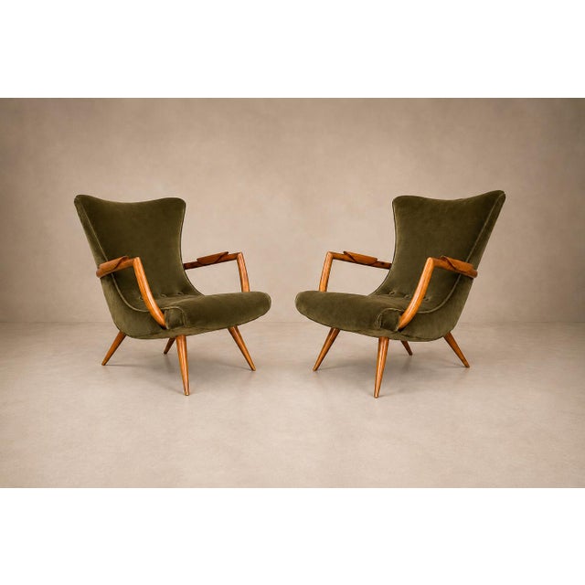 Giuseppe Scapinelli Giuseppe Scapinelli Sculptural Caviúna & Olive Green Mohair Armchairs, Brazilian Modern, 1950s For Sale - Image 4 of 18