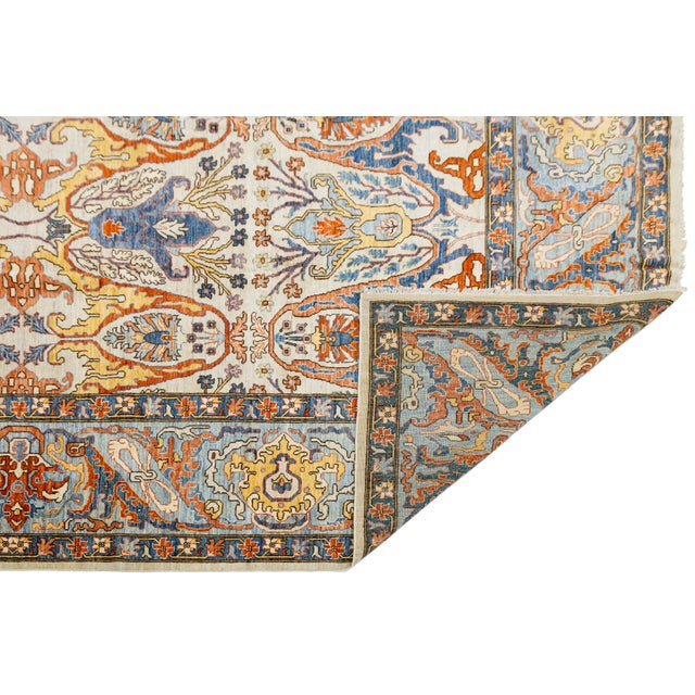 Transitional Hand-Knotted Modern Bidjar Style Area Rug – Ivory & Slate Blue Wool Transitional For Sale - Image 3 of 11