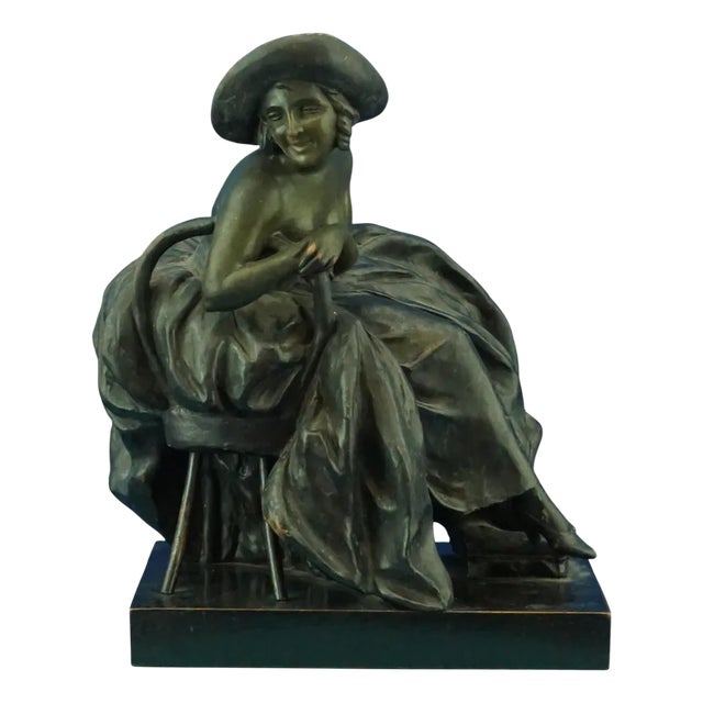 Art Nouveau Ceramic Sculpture Depicting a Lady on a Thonet Chair by Guido Cacciapuoti, Naples, Italy, Early 1900s For Sale