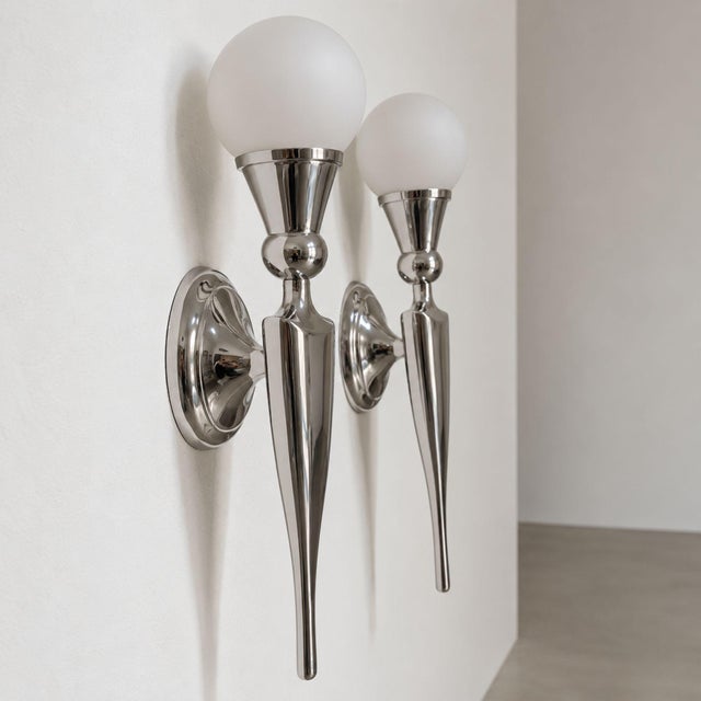 Mid 20th Century Art Deco Sconces Metal and Glass Wall Lights - Pair For Sale - Image 4 of 9