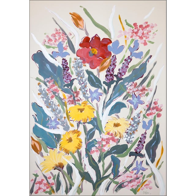 2026, Illustration Style Painting of Lavender Bouquet, Wild Blossoming Flowers on Watercolor Paper by Romina Milano For Sale