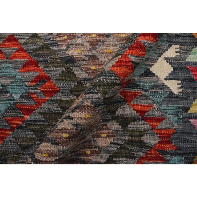 Textile Early 21st Century Southwestern Kilim Charcoal Green Wool Rug For Sale - Image 7 of 8
