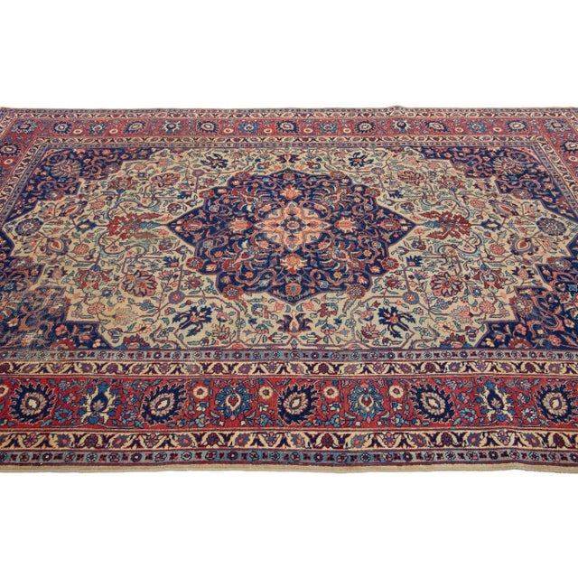1920s Blue Antique Wool Rug Persian Tabriz From 1920s With a Medallion Design For Sale - Image 5 of 9
