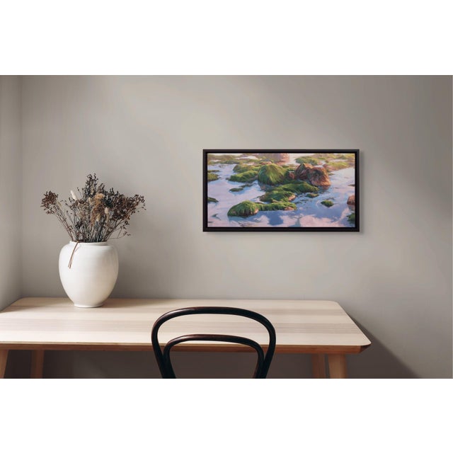 Shallow Focus by Judd Mercer | Oil On Panel Landscape with rocks and greenery in water. For Sale - Image 4 of 5