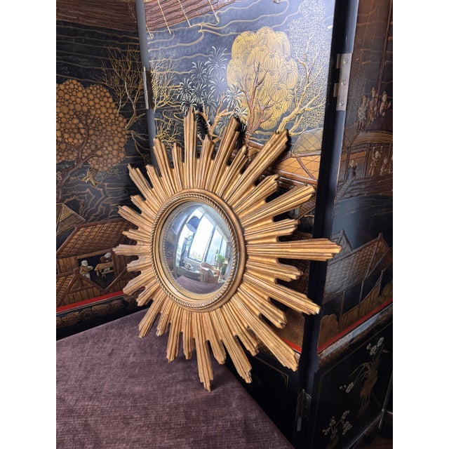 Hollywood Regency Antique Sunburst Mirror For Sale - Image 3 of 9